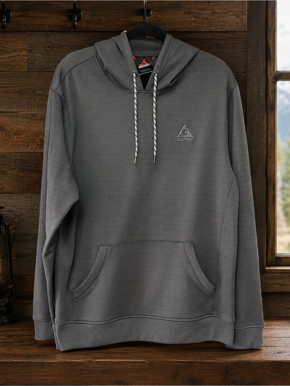 Gerry Men’s Large Gray Performance Pullover Hoodie Stretch Waffle Knit